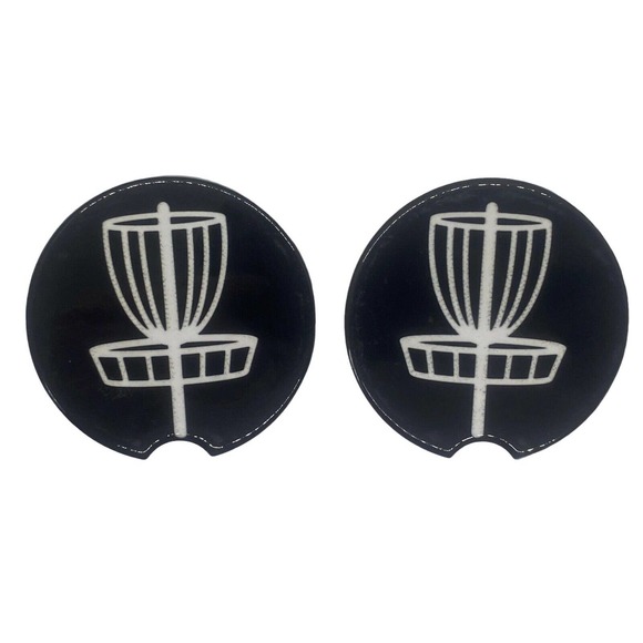 2 Pack DISC GOLF BASKET Car Drink Coasters Black White Ceramic Car Cup Holders - Picture 4 of 5